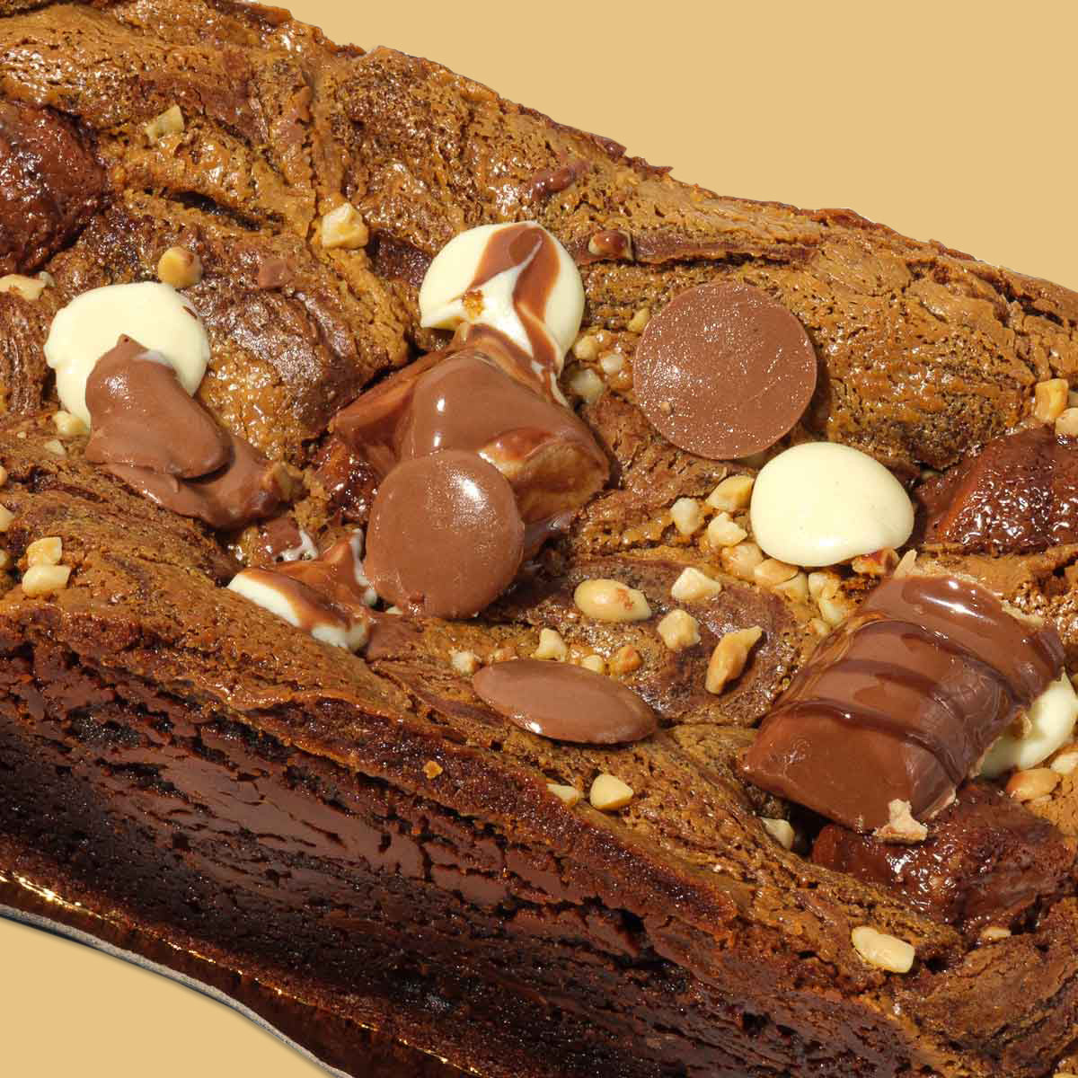 Close-up of Kinder Bueno brownie pieces