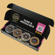 Open brownie gift box with drizzles