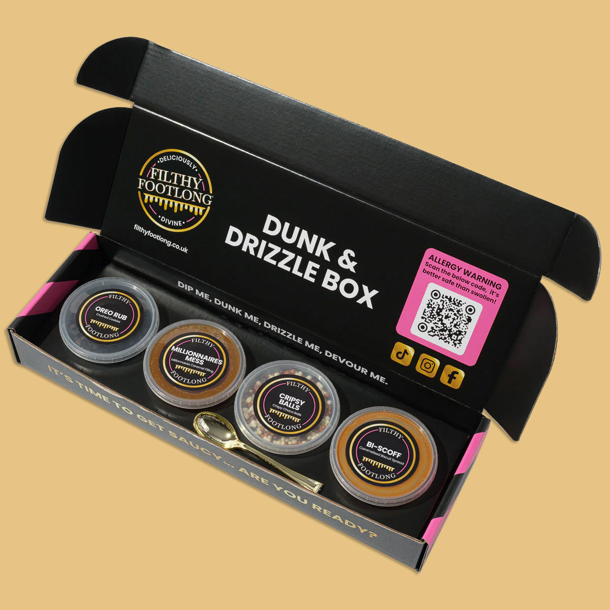 Open brownie gift box with drizzles