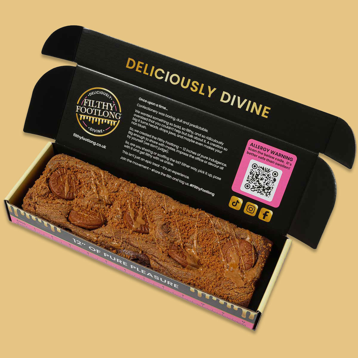 Pride-themed brownie packaging for Filthy Footlong